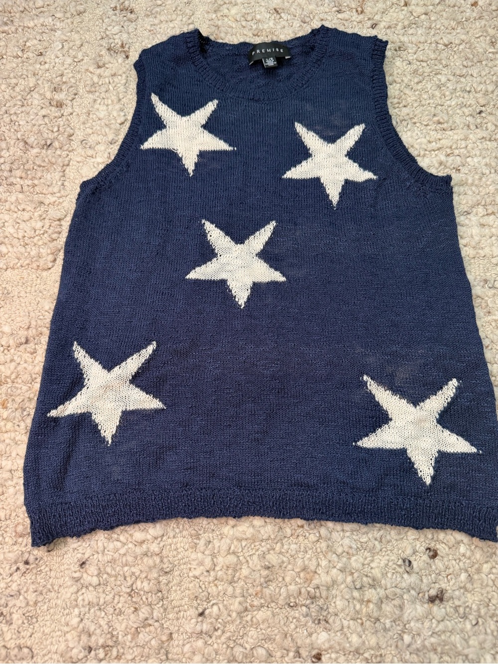 Premise Navy and White Star Knit Sleeveless Sweater Vest